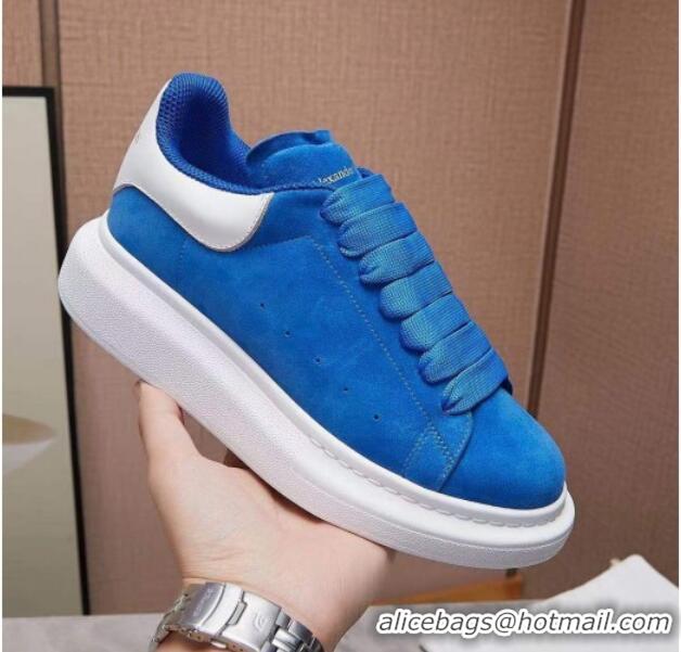 Top Quality Alexander Mcqueen Suede and Calfskin Sneakers 081331 Sky Blue