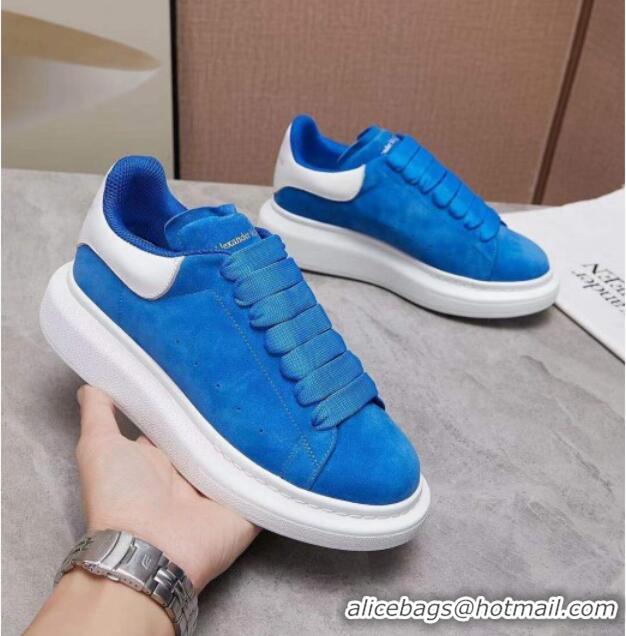 Top Quality Alexander Mcqueen Suede and Calfskin Sneakers 081331 Sky Blue