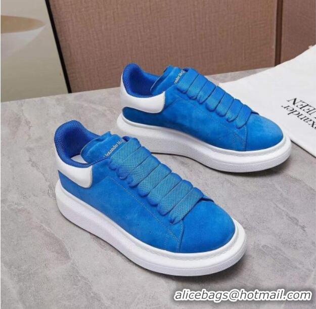 Top Quality Alexander Mcqueen Suede and Calfskin Sneakers 081331 Sky Blue