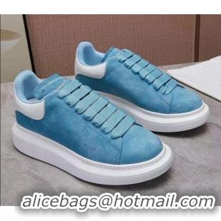 Best Luxury Alexander Mcqueen Suede and Calfskin Sneakers 081331 Light Blue