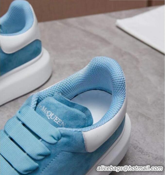 Best Luxury Alexander Mcqueen Suede and Calfskin Sneakers 081331 Light Blue