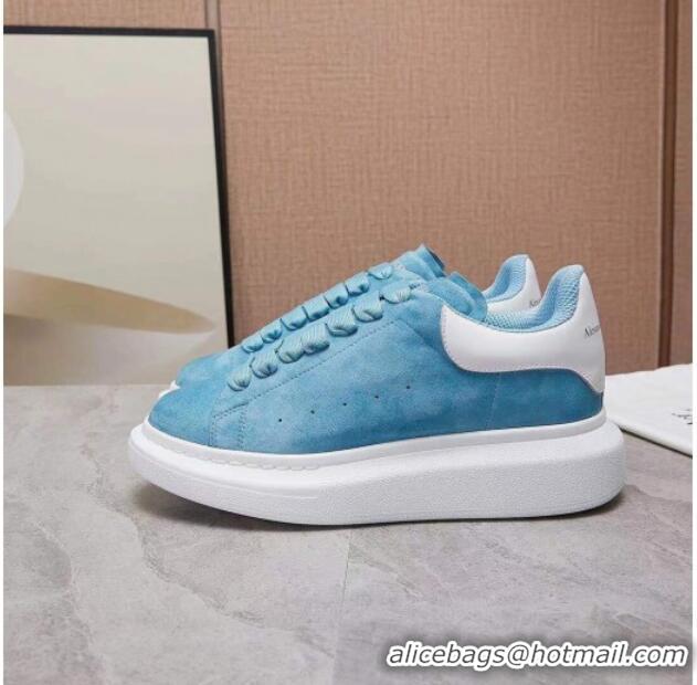 Best Luxury Alexander Mcqueen Suede and Calfskin Sneakers 081331 Light Blue