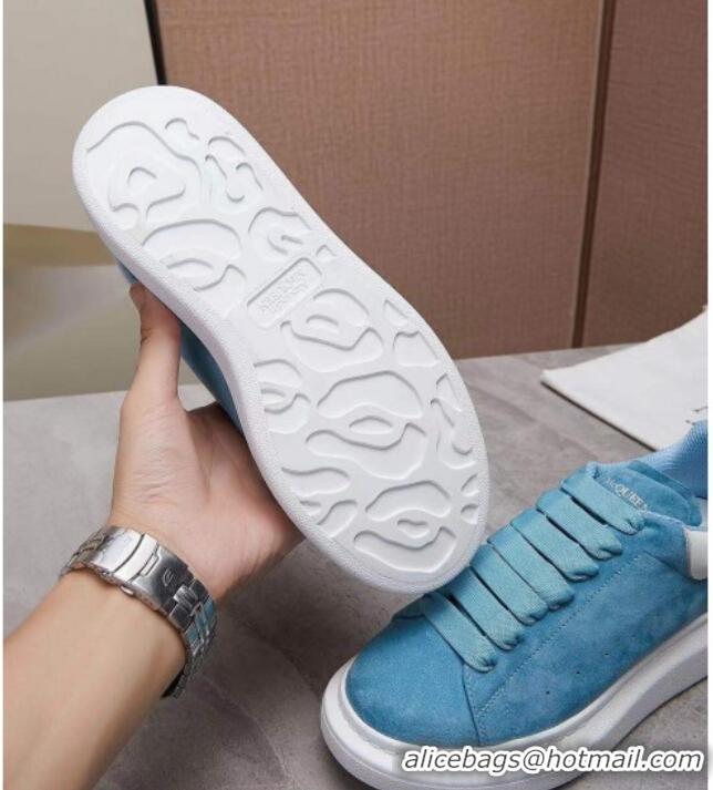 Best Luxury Alexander Mcqueen Suede and Calfskin Sneakers 081331 Light Blue