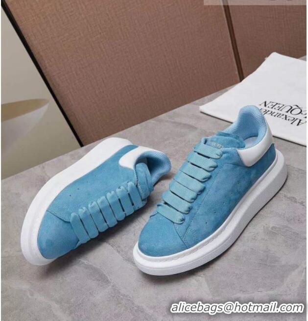 Best Luxury Alexander Mcqueen Suede and Calfskin Sneakers 081331 Light Blue