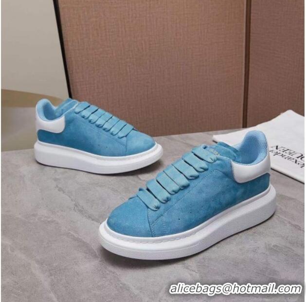 Best Luxury Alexander Mcqueen Suede and Calfskin Sneakers 081331 Light Blue