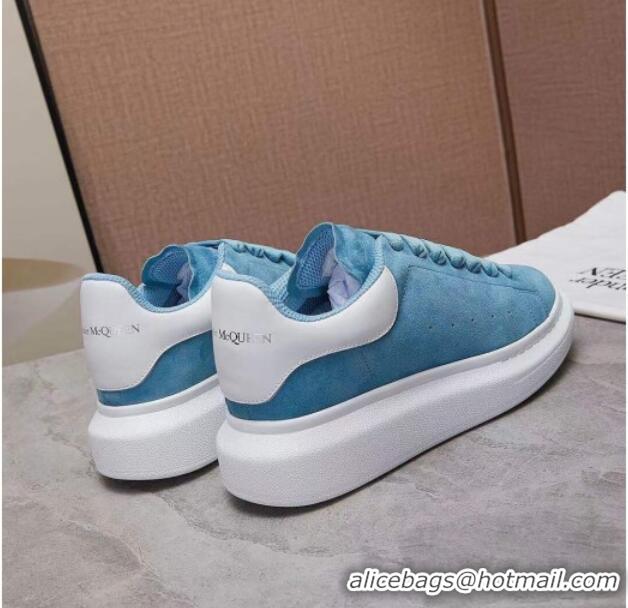 Best Luxury Alexander Mcqueen Suede and Calfskin Sneakers 081331 Light Blue