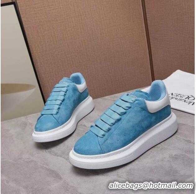 Best Luxury Alexander Mcqueen Suede and Calfskin Sneakers 081331 Light Blue