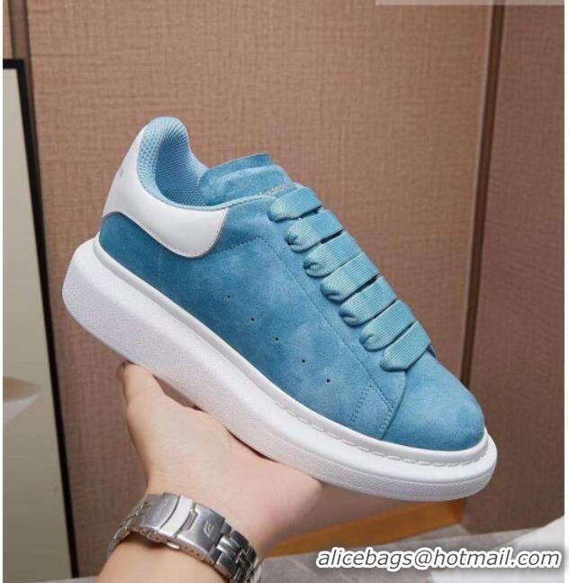 Best Luxury Alexander Mcqueen Suede and Calfskin Sneakers 081331 Light Blue