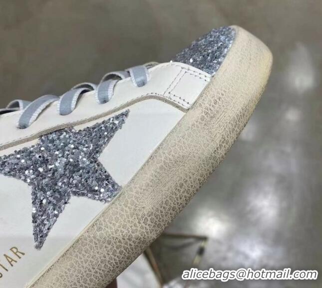 Custom Golden Goose GGDB Calfskin Sneaker White/Silver Sequins 051113