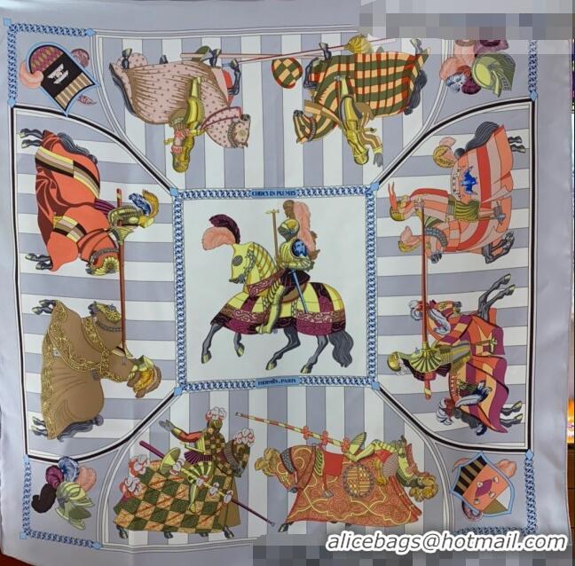 Reasonable Price Hermes Mask Rider Silk Square Scarf 90x90cm H62313 Grey 2021