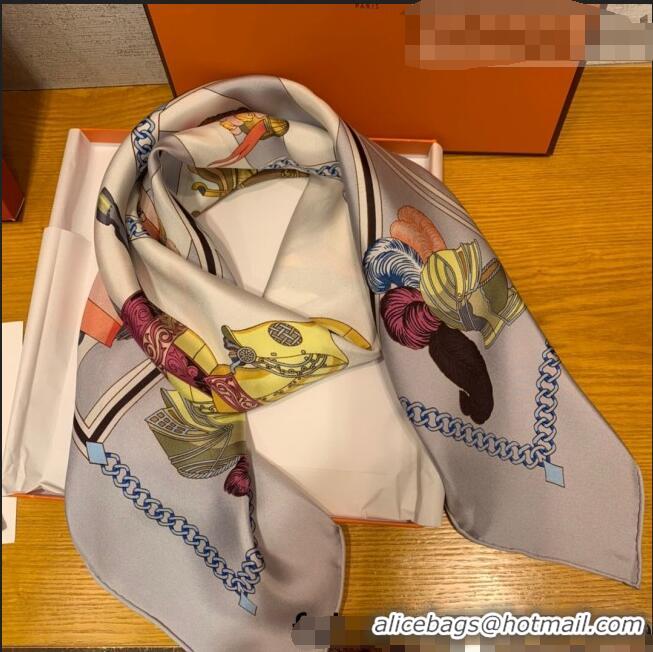 Reasonable Price Hermes Mask Rider Silk Square Scarf 90x90cm H62313 Grey 2021