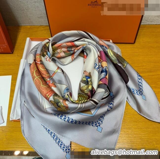 Reasonable Price Hermes Mask Rider Silk Square Scarf 90x90cm H62313 Grey 2021