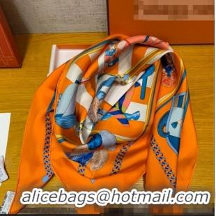 New Fashion Hermes Mask Rider Silk Square Scarf 90x90cm H62313 Orange 2021