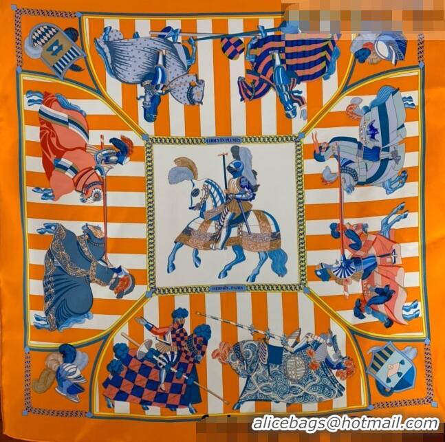 New Fashion Hermes Mask Rider Silk Square Scarf 90x90cm H62313 Orange 2021