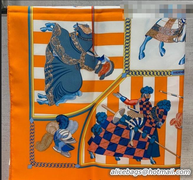 New Fashion Hermes Mask Rider Silk Square Scarf 90x90cm H62313 Orange 2021