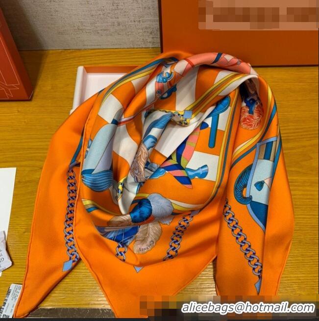 New Fashion Hermes Mask Rider Silk Square Scarf 90x90cm H62313 Orange 2021