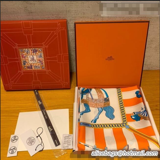 New Fashion Hermes Mask Rider Silk Square Scarf 90x90cm H62313 Orange 2021