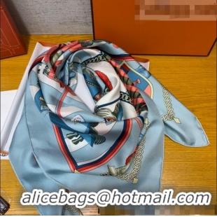 Well Crafted Hermes Mask Rider Silk Square Scarf 90x90cm H62313 Blue 2021