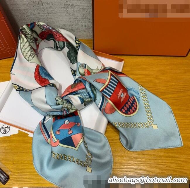 Well Crafted Hermes Mask Rider Silk Square Scarf 90x90cm H62313 Blue 2021