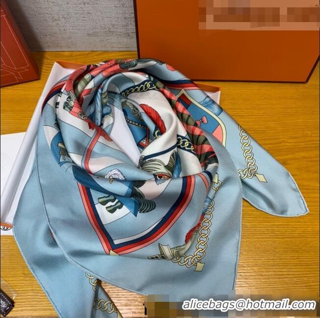 Well Crafted Hermes Mask Rider Silk Square Scarf 90x90cm H62313 Blue 2021