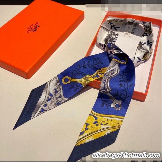 Cheap Hermes Stirrup Twilly Silk Bandeau Scarf H62542 Blue 2021 