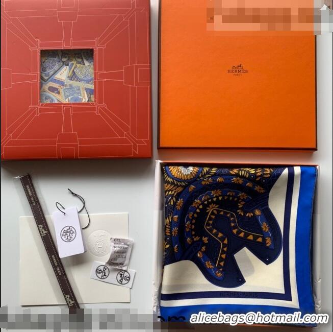 Promotional Hermes Saddle Pad Print Twilly Silk Square Scarf 90x90cm H81714 Blue 2021