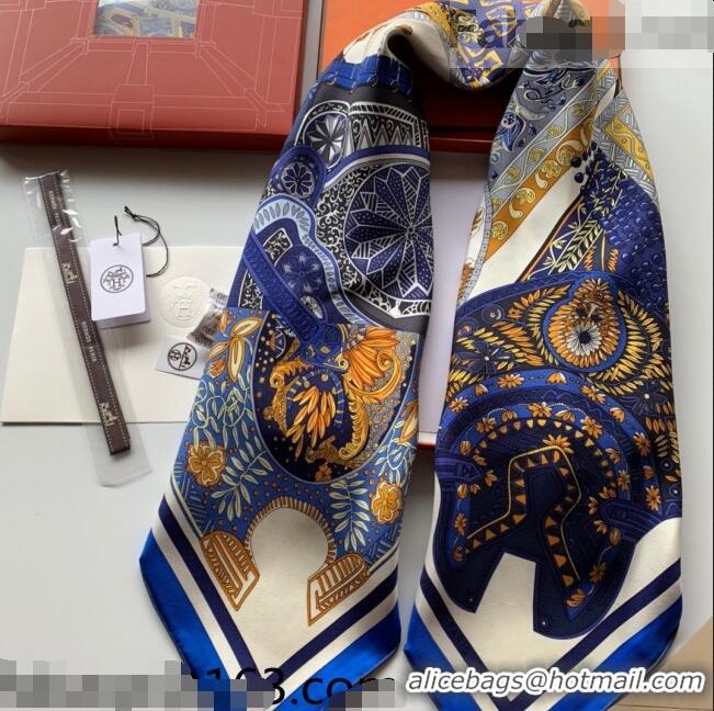 Promotional Hermes Saddle Pad Print Twilly Silk Square Scarf 90x90cm H81714 Blue 2021