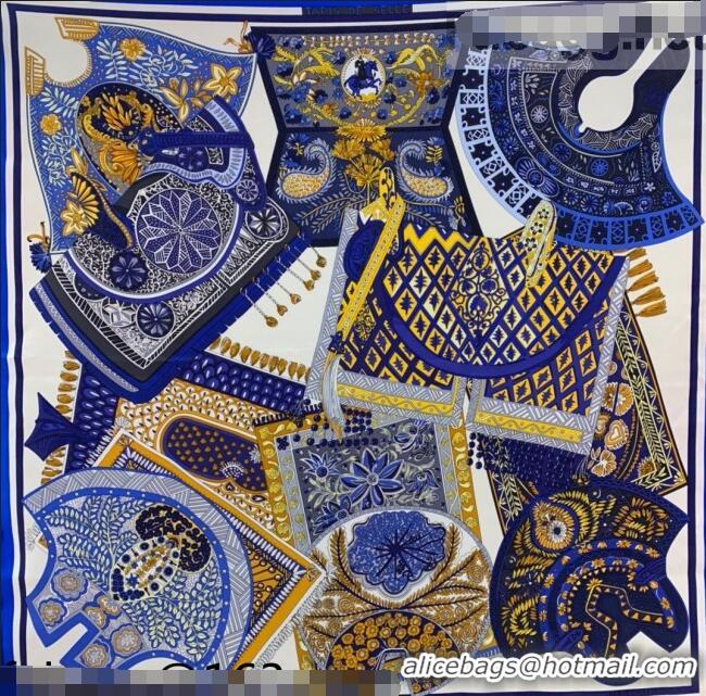 Promotional Hermes Saddle Pad Print Twilly Silk Square Scarf 90x90cm H81714 Blue 2021