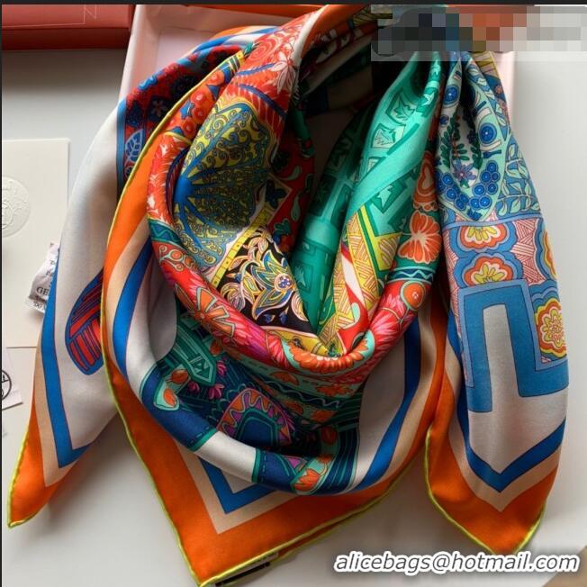 Good Product Hermes Saddle Pad Print Twilly Silk Square Scarf 90x90cm H81714 Orange 2021