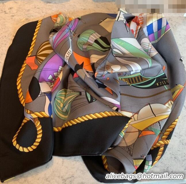 Buy Classic Hermes Sky Wings Twilly Silk Square Scarf 90x90cm H81806 Black 2021