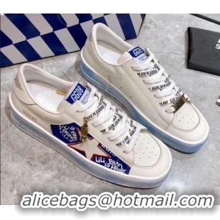 Grade Quality Golden Goose Graffiti White Calfskin Sneaker Blue 051128