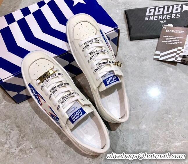 Grade Quality Golden Goose Graffiti White Calfskin Sneaker Blue 051128