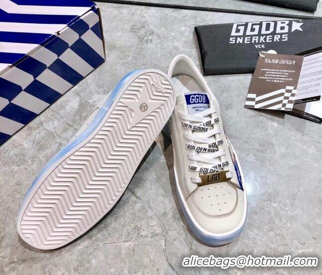 Grade Quality Golden Goose Graffiti White Calfskin Sneaker Blue 051128