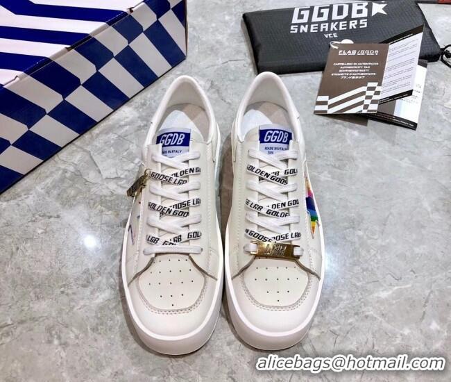 Grade Quality Golden Goose Graffiti White Calfskin Sneaker Blue 051128