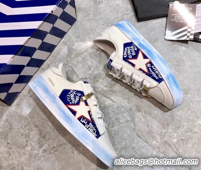 Grade Quality Golden Goose Graffiti White Calfskin Sneaker Blue 051128