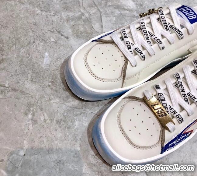 Grade Quality Golden Goose Graffiti White Calfskin Sneaker Blue 051128