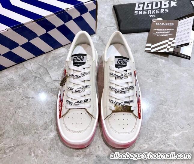 Best Grade Golden Goose Graffiti White Calfskin Sneaker Red  051130