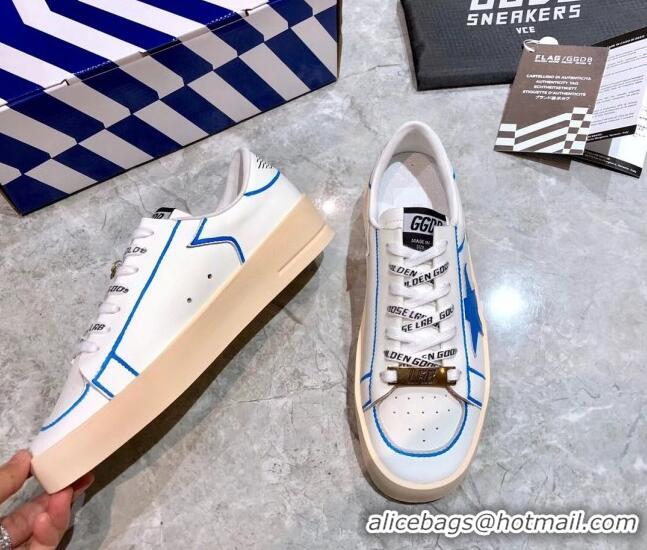 Low Price Golden Goose Graffiti White Calfskin Sneaker Blue 051131