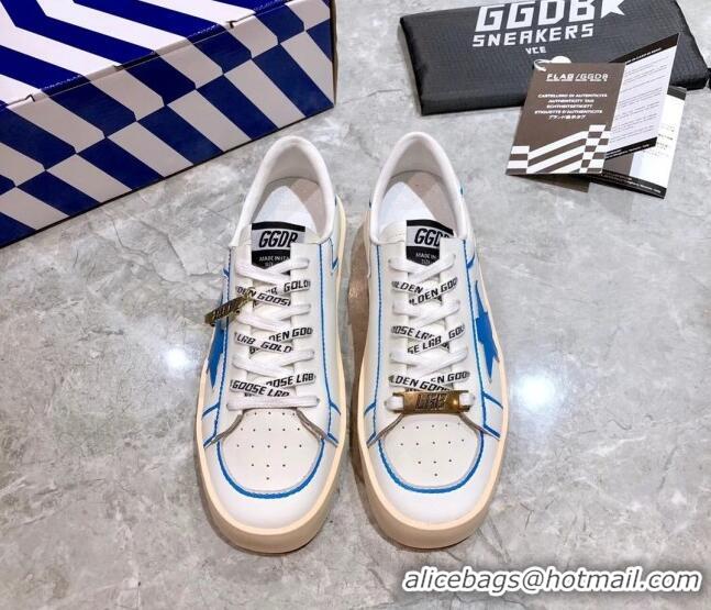 Low Price Golden Goose Graffiti White Calfskin Sneaker Blue 051131