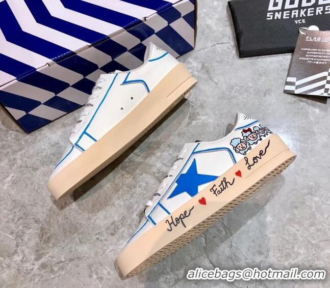 Low Price Golden Goose Graffiti White Calfskin Sneaker Blue 051131