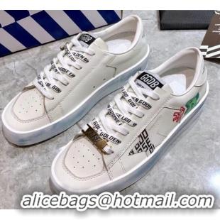 Discount Golden Goose Graffiti White Calfskin Sneaker Blue 051132