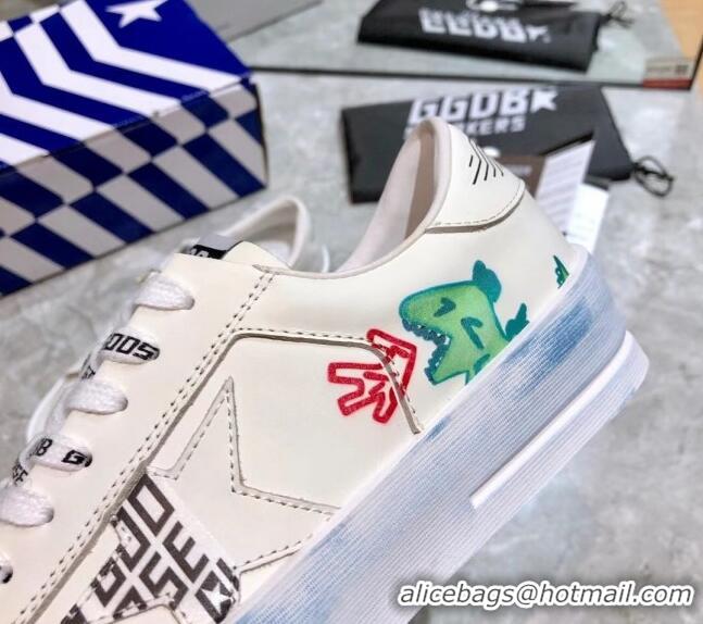 Discount Golden Goose Graffiti White Calfskin Sneaker Blue 051132