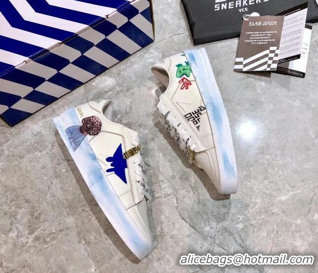 Discount Golden Goose Graffiti White Calfskin Sneaker Blue 051132