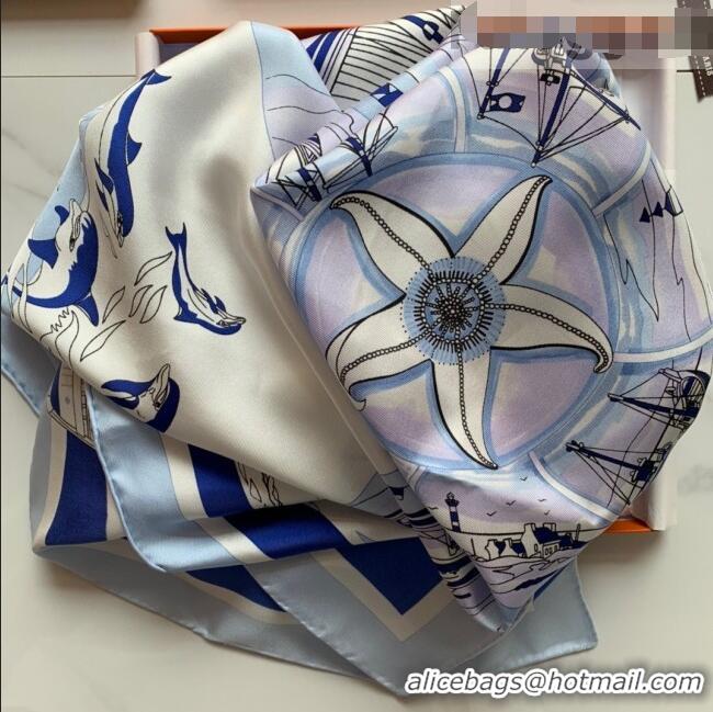 Big Promotional Hermes Sea Snail Twilly Silk Square Scarf 90x90cm H81806 Blue 2021