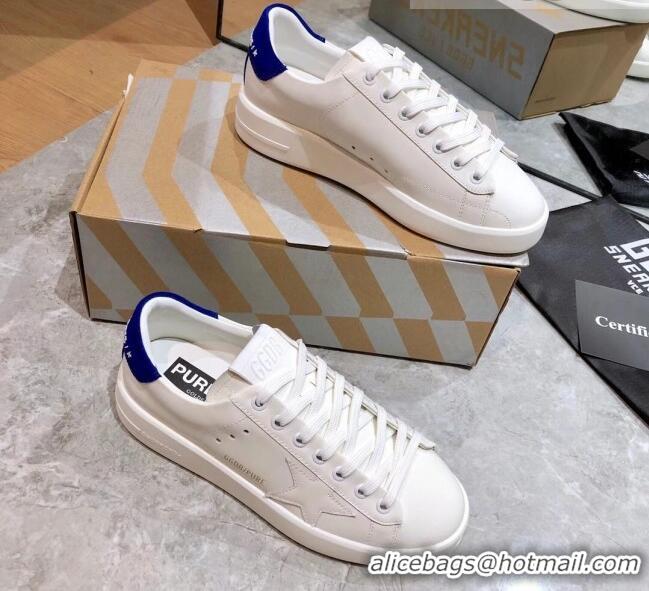 Low Cost Golden Goose Purestar White Calfskin Sneaker Blue 051134