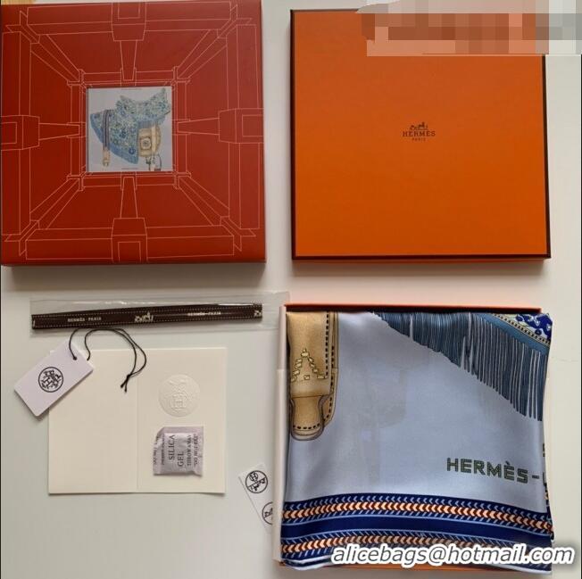 Good Product Hermes Prairie Saddle Twilly Silk Square Scarf 90x90cm H81807 Blue 2021