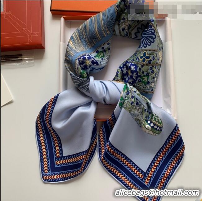 Good Product Hermes Prairie Saddle Twilly Silk Square Scarf 90x90cm H81807 Blue 2021