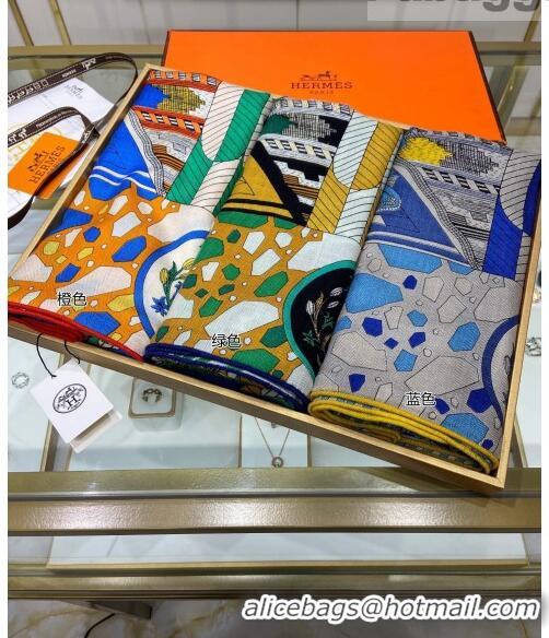 Inexpensive Hermes La Danse des Amazones shawl 140 Cashmere and Silk Scarf H04052 Blue/Orange 2021