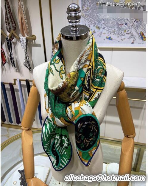 Reproduction Hermes La Danse des Amazones shawl 140 Cashmere and Silk Scarf H04052 Green 2021