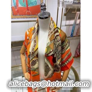 Good Product Hermes Saddle Shawl 140 Cashmere and Silk Scarf H04054 Orange 2021